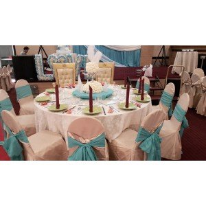STAGE BACKDROP & HOST TABLE SETTING